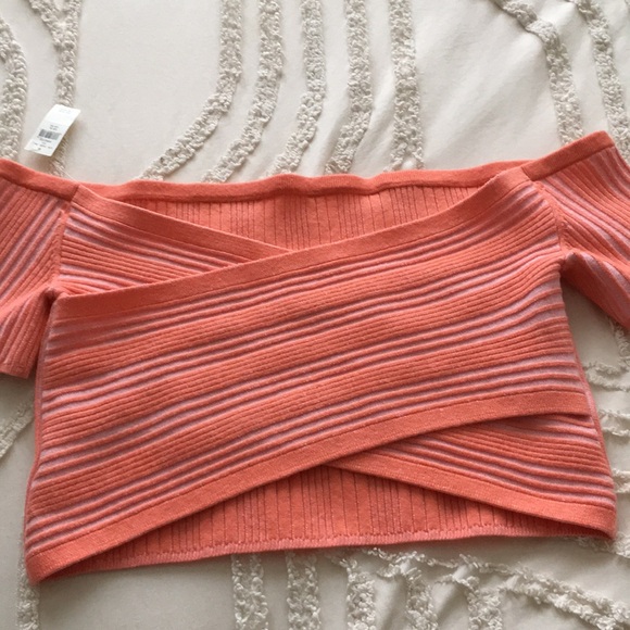 Aerie NWT Peach Striped Off-Shoulder Crop Top XL - Picture 8 of 9